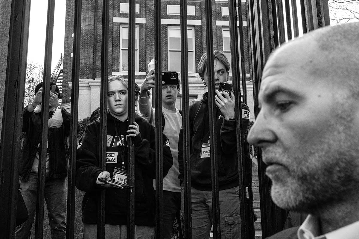 Student journalists report on a Gaza solidarity protest outside of Columbia University.