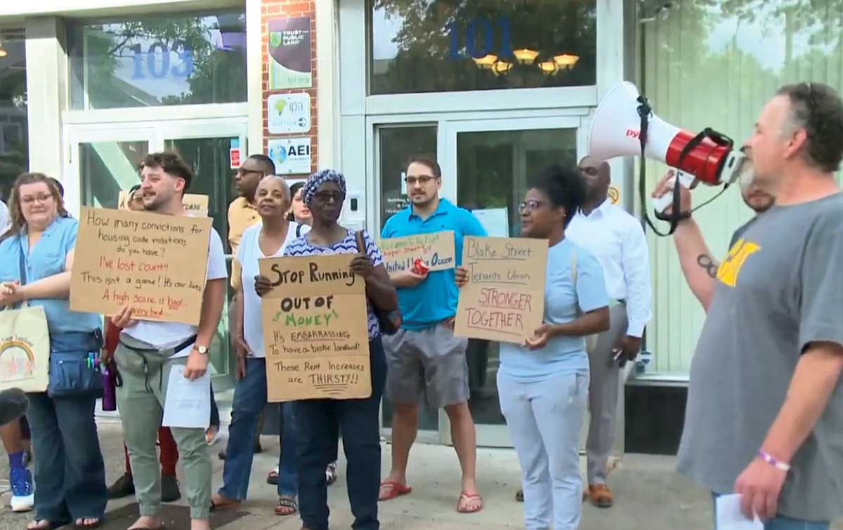 Tenants in New Haven host a rally outside Ocean Management’s office.