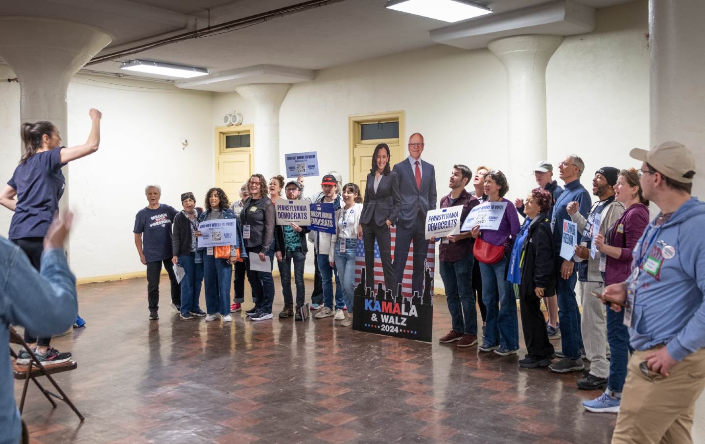 Volunteers canvass for Harris-Waltz presidential campaign in South Philadelphia, Pennsylvania.