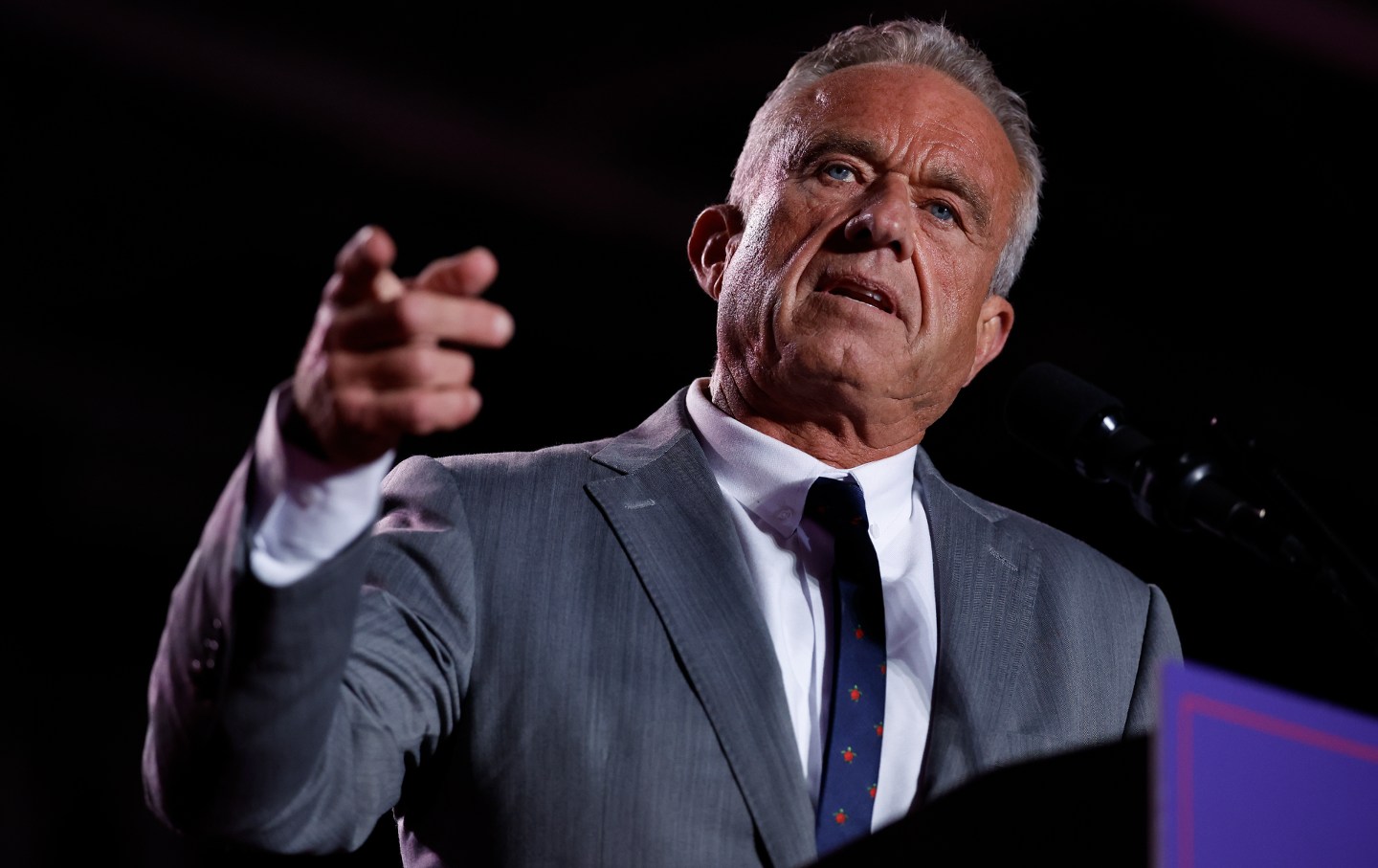 RFK Jr. at a podium pointing his finger.