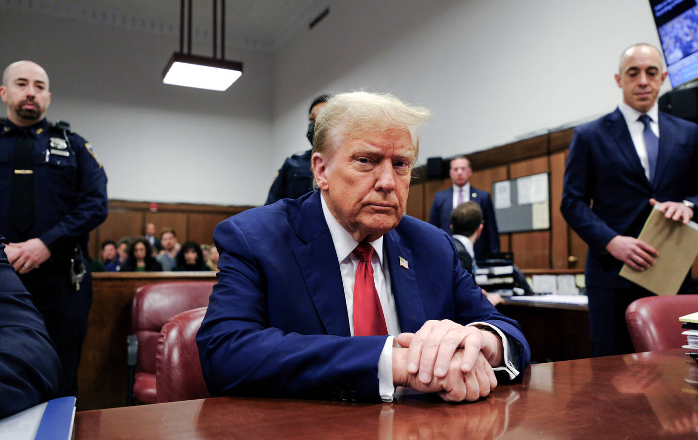 Donald Trump in court for his trial for allegedly covering up hush money payments at Manhattan Criminal Court on April 23, 2024, in New York City.