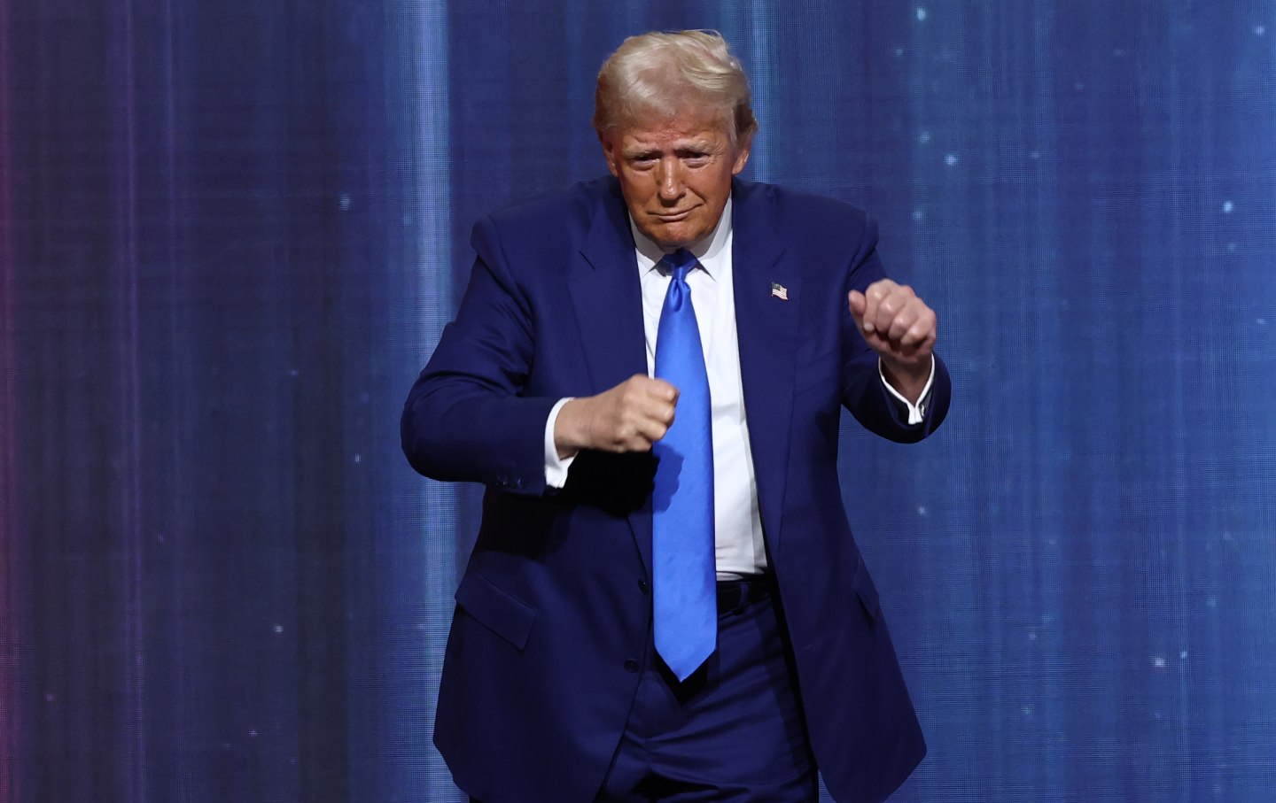 Donald Trump dances after speaking during the FOX Nation's Patriot Awards at the Tilles Center on December 05, 2024 in Greenvale, New York.