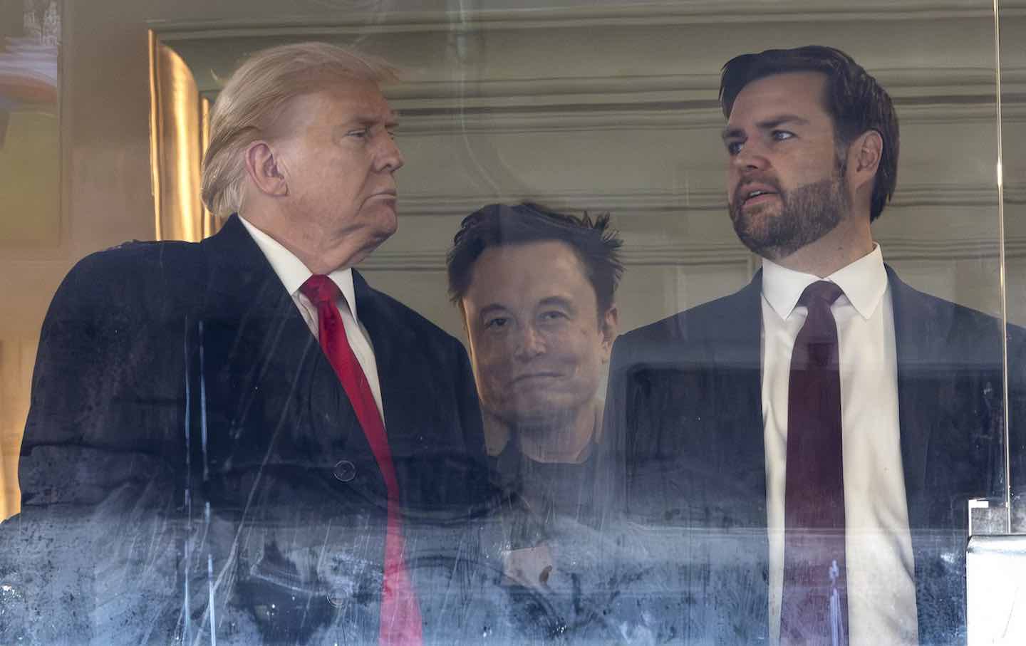 US President-elect Donald Trump, Tesla CEO Elon Musk, and Vice President–elect JD Vance attend the 125th Army-Navy football game at Northwest Stadium on December 14, 2024, in Landover, Maryland.