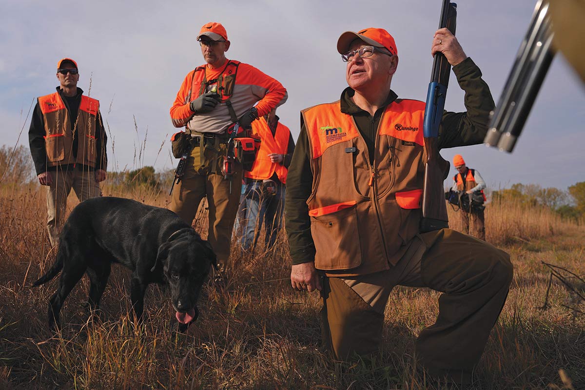 Tim Walz at the 2024 Minnesota Governor’s Pheasant Hunting Opener in Sleepy Eye in October.