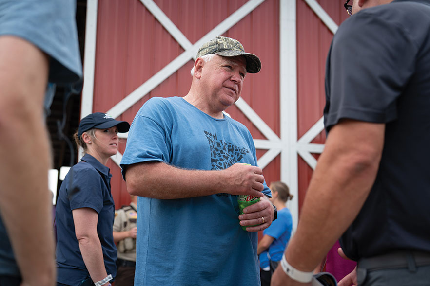 Tim Walz at the Farmfest agricultural forum in August 2023, in Morgan, Minnesota.