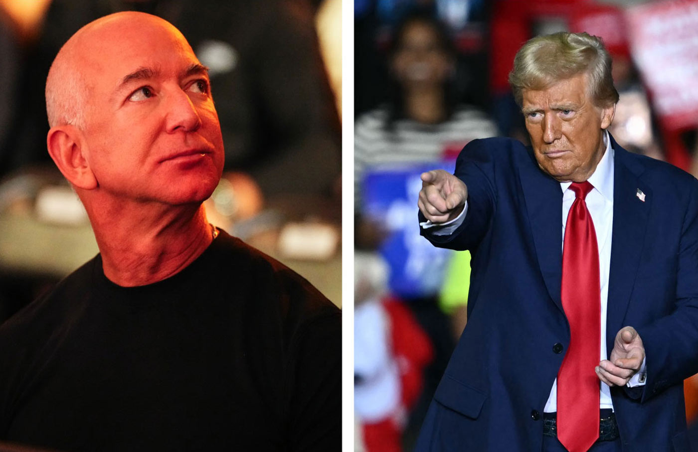 Jeff Bezos, owner of “The Washington Post” (left); Donald Trump.