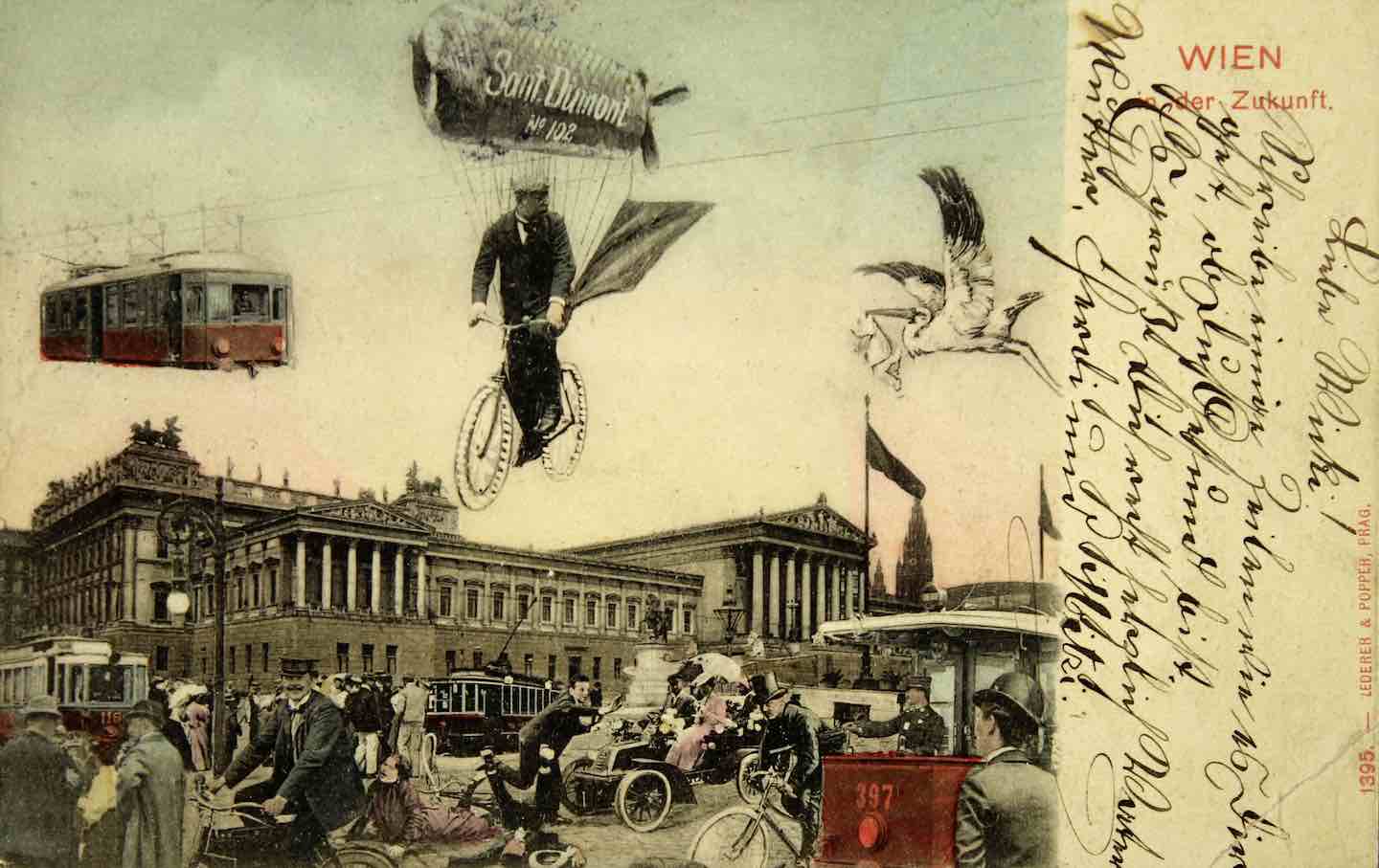 A postcard depicting Vienna in the future, 1905.