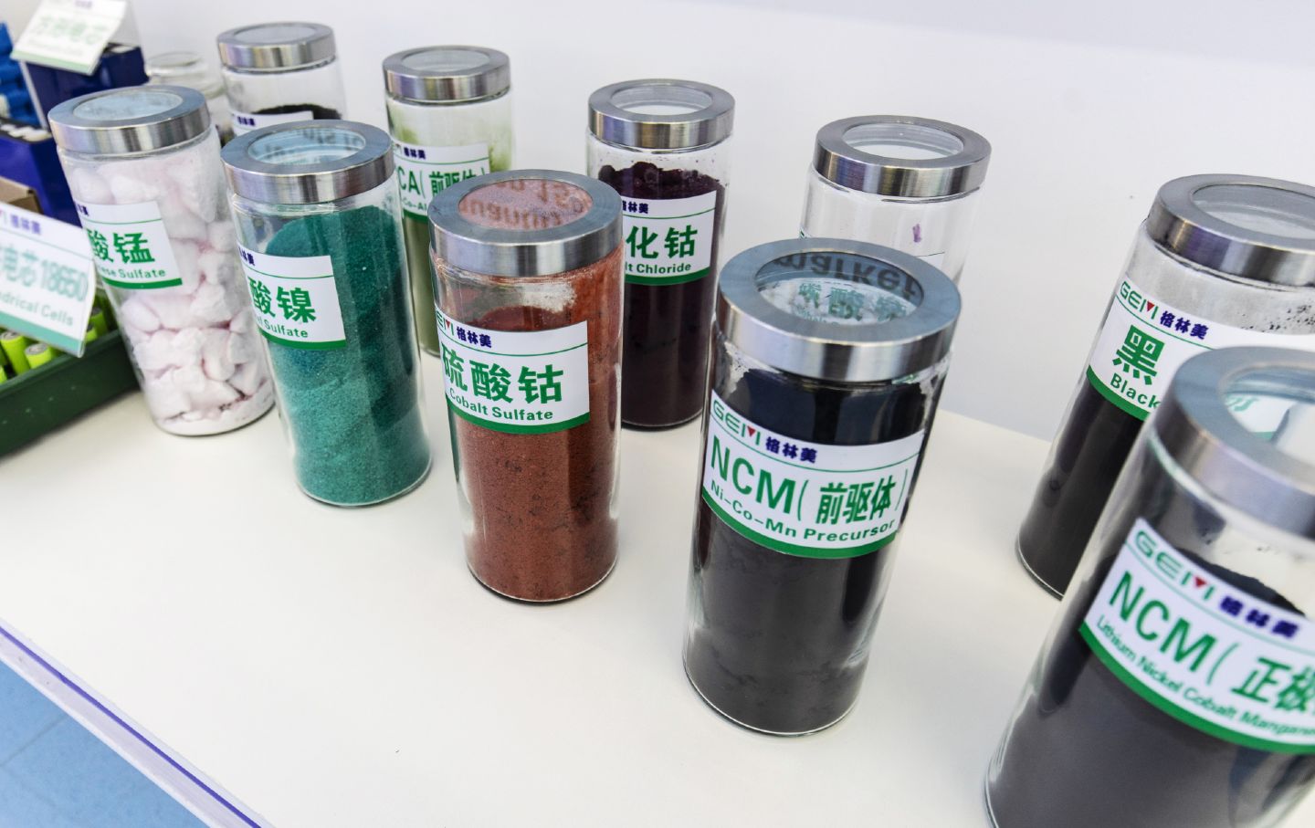 Minerals displayed at the showroom of a battery recycling plant in Wuhan, China, in 2023.