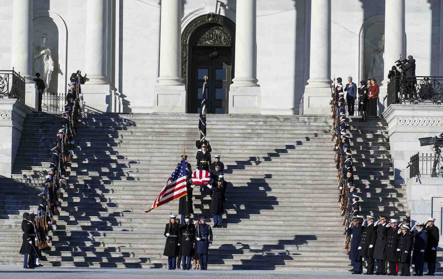 The body of the late former United States president James Earl Carter Jr. is taken from the United States Capitol after lying in state in the Capitol Rotunda on January 9, 2025, in Washington, DC.