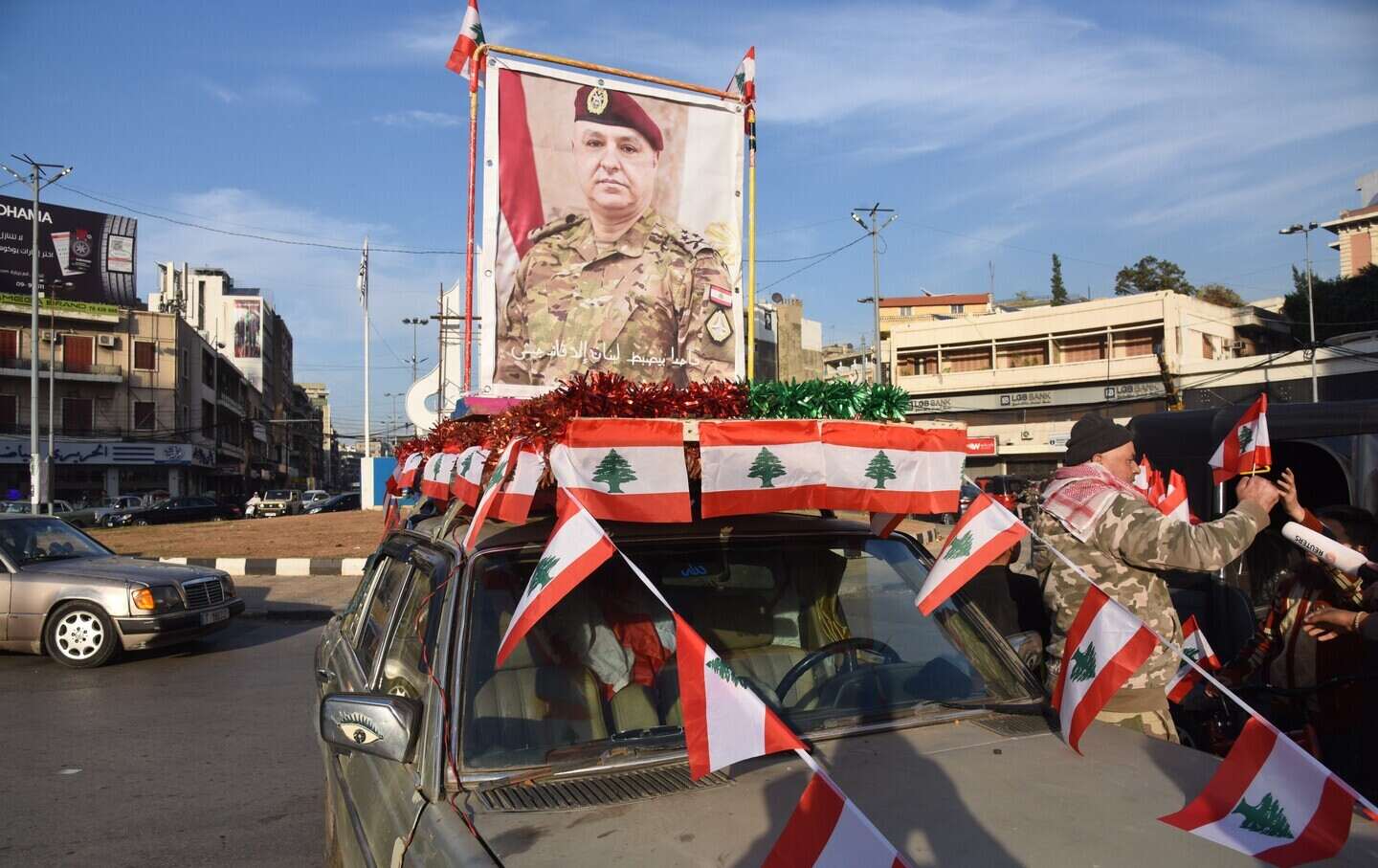 People celebrate Joseph Aoun's election as president in Tripoli, Lebanon, on January 9, 2025.