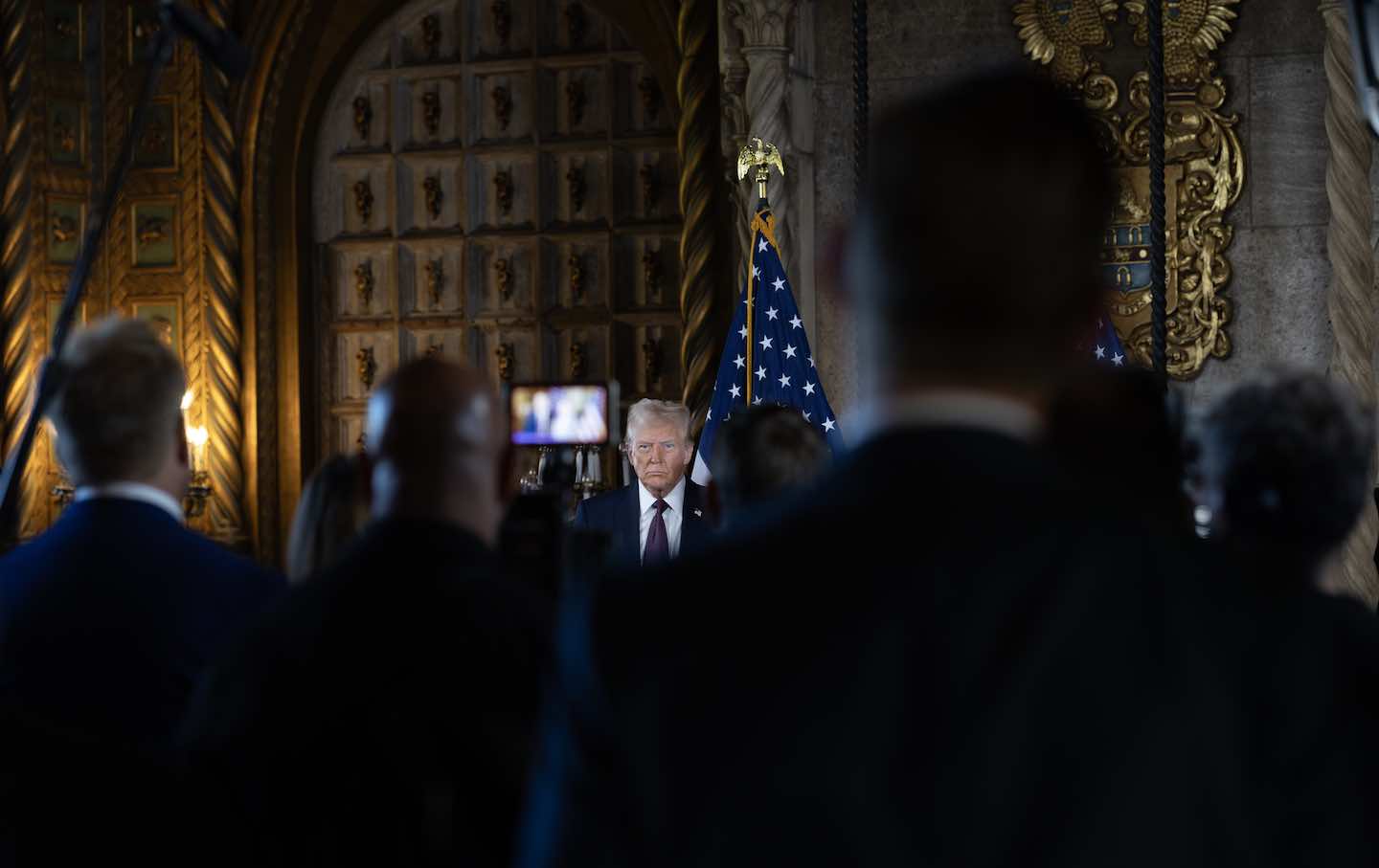 President-elect Donald Trump speaks to members of the media during a press conference at the Mar-a-Lago Club on January 7, 2025, in Palm Beach, Florida.