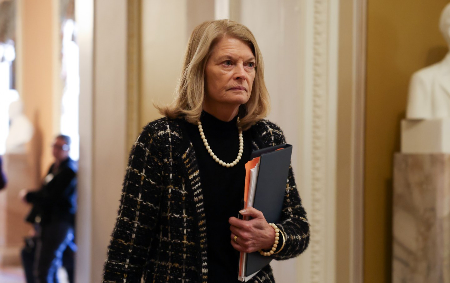 Senator Lisa Murkowski (R-AK) heads to the Senate Chamber on January 22, 2025.