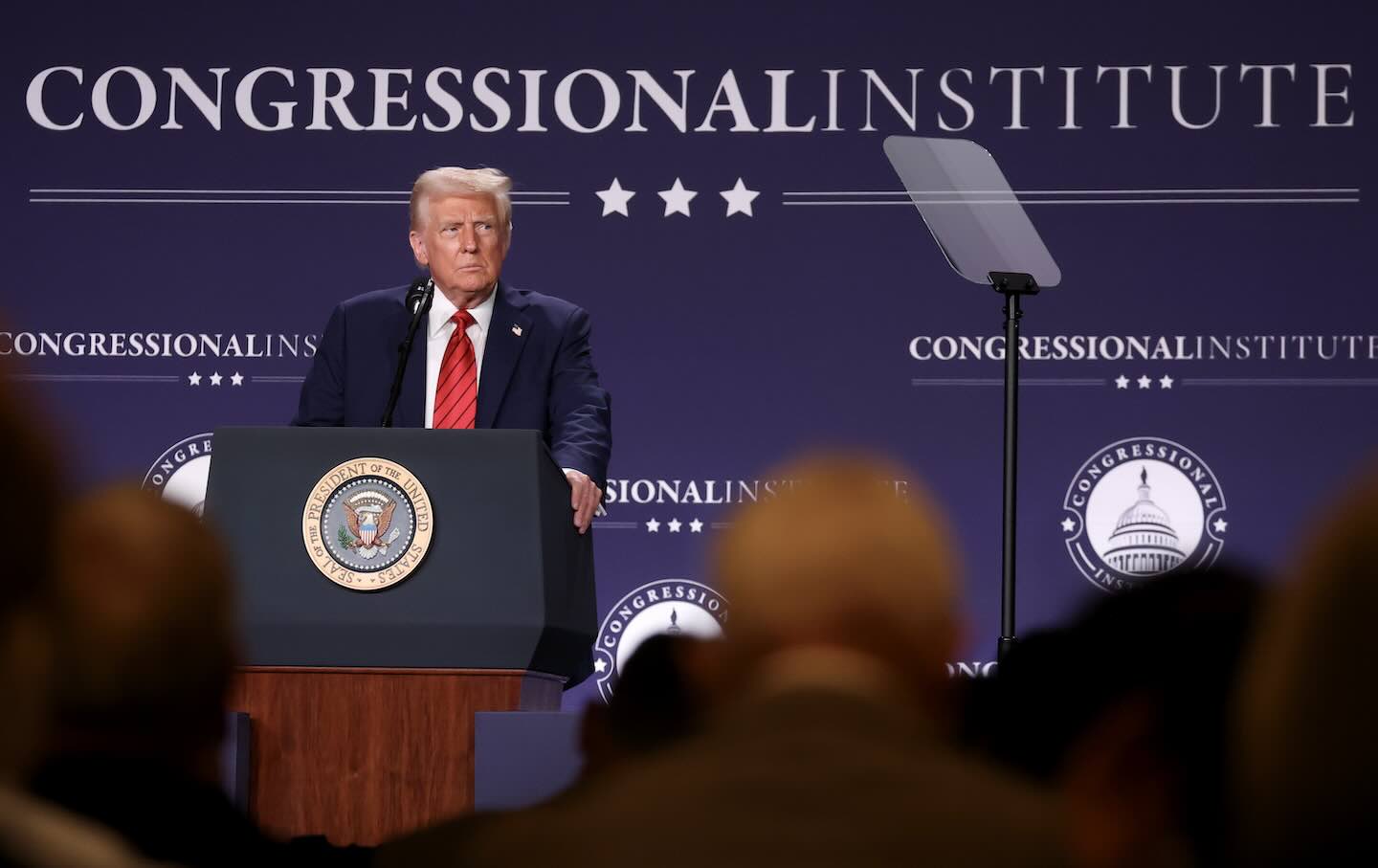 US President Donald Trump addresses the 2025 Republican Issues Conference at the Trump National Doral Miami on January 27, 2025, in Doral, Florida.