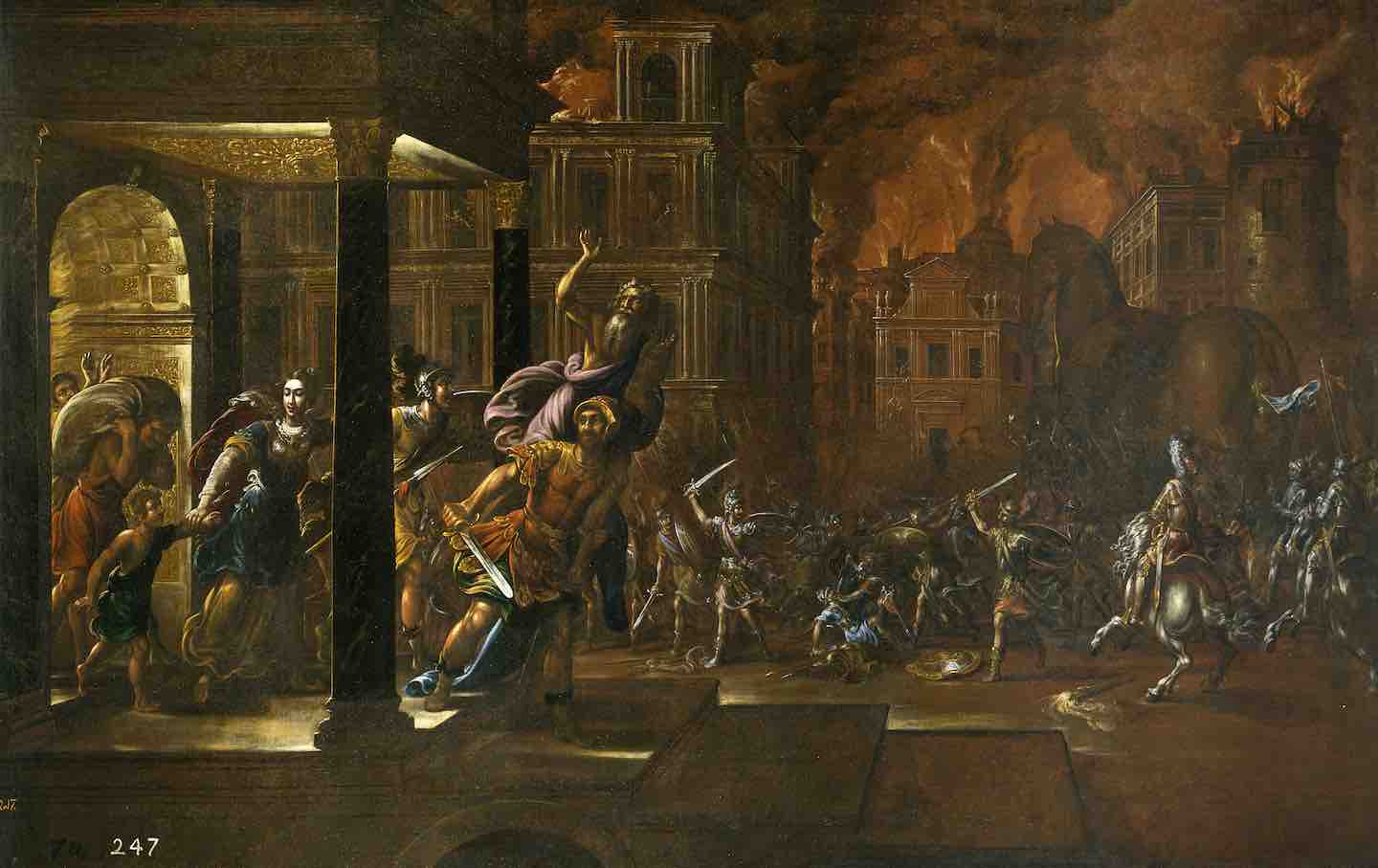 Juan de la Corte's “The Fire of Troy,” found in the collection of the Museo del Prado, Madrid.