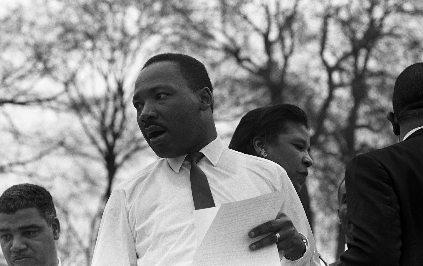 Dr. Martin Luther King Jr. on the steps of the State Capitol in Montgomery, Alabama, on March 25, 1965.