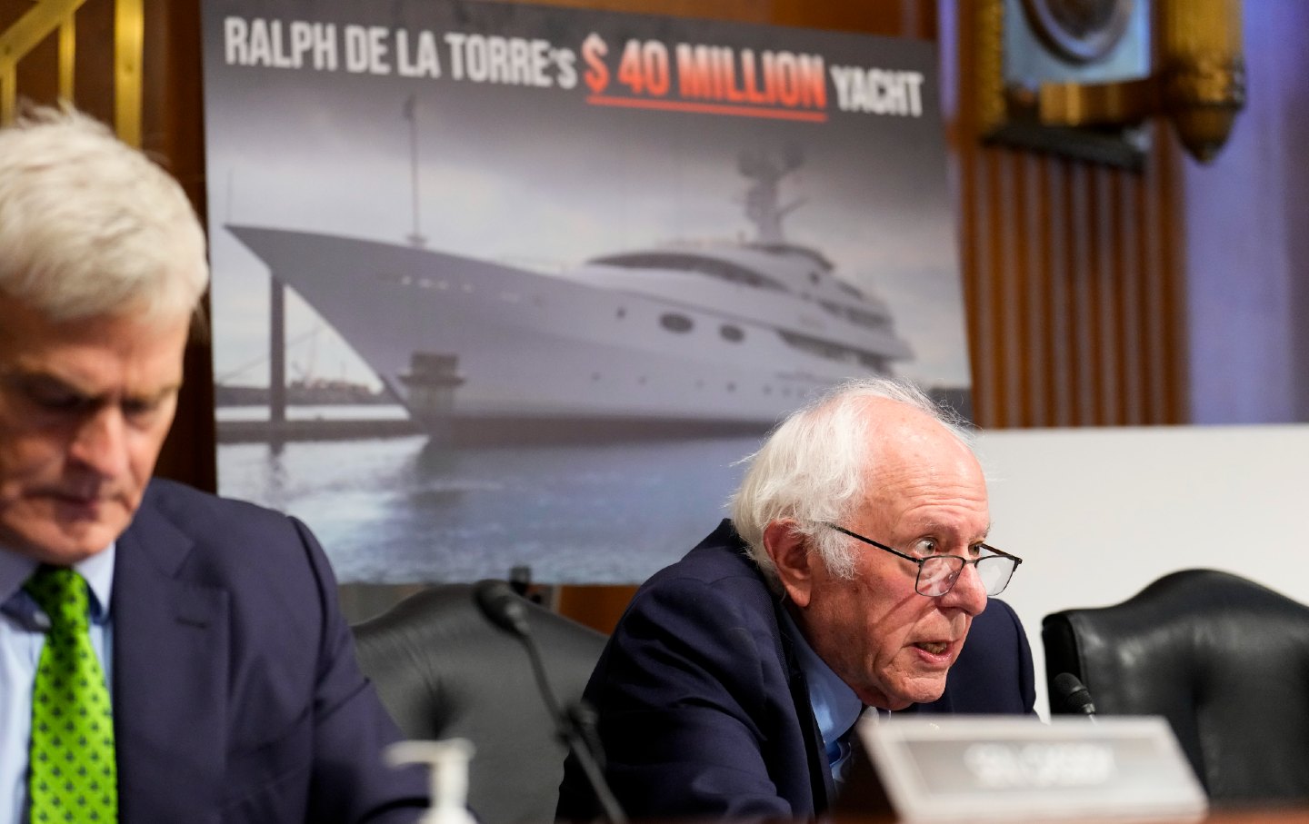 Senator Bernie Sanders speaks about Ralph De La Torre's spending habits during the Senate Committee on Health, Education, Labor, and Pensions.