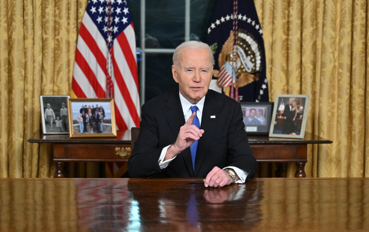 President Joe Biden delivers his farewell address to the nation from the Oval Office of the White House on January 15, 2025, in Washington, DC.