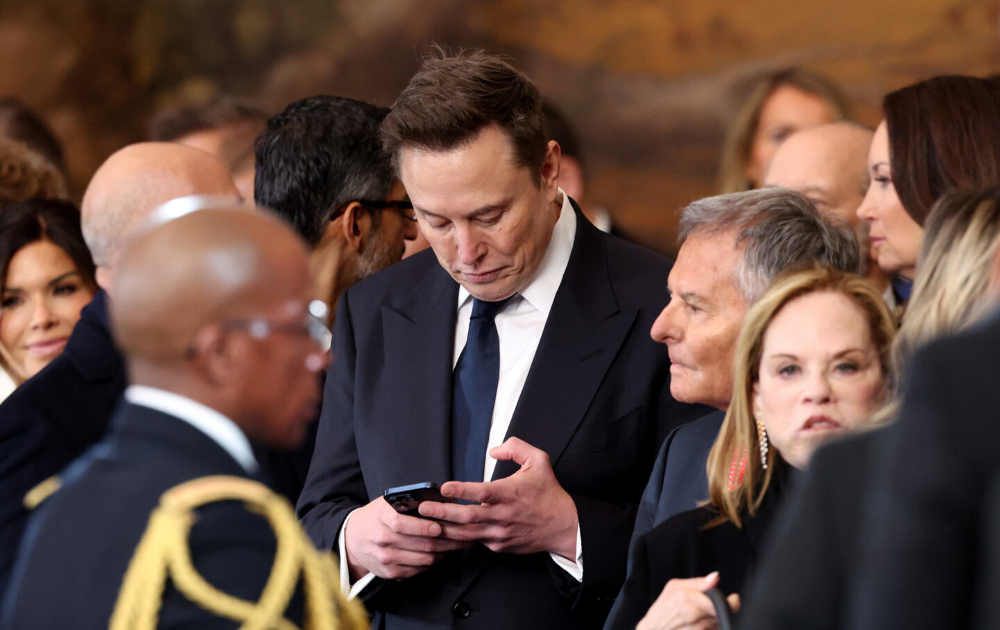 Elon Musk attends the inauguration of Donald J. Trump in the US Capitol Rotunda on January 20, 2025, in Washington, DC.