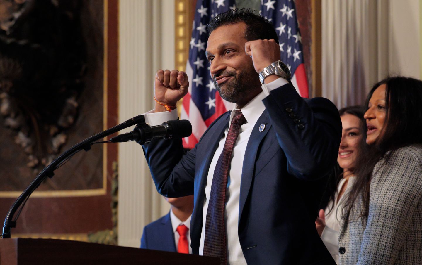 New Federal Bureau of Investigation Director Kash Patel after he was sworn in during a ceremony in the Indian Treaty Room in the Eisenhower Executive Office Building on February 21, 2025 in Washington, DC.