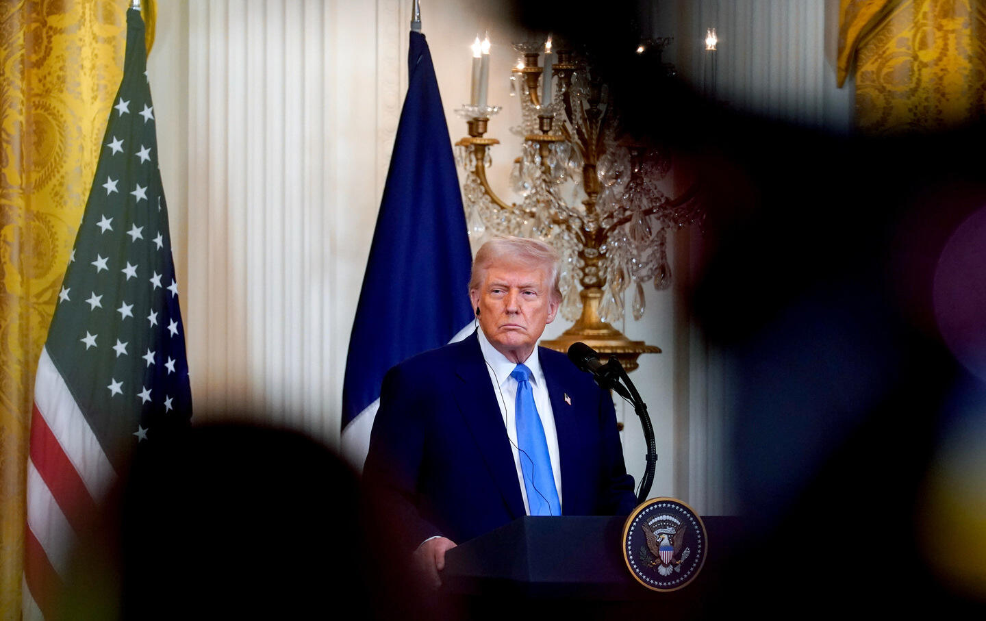 Donald Trump during a news conference with Emmanuel Macron, France's president, not pictured, in the East Room of the White House in Washington, DC, on Monday, February 24.