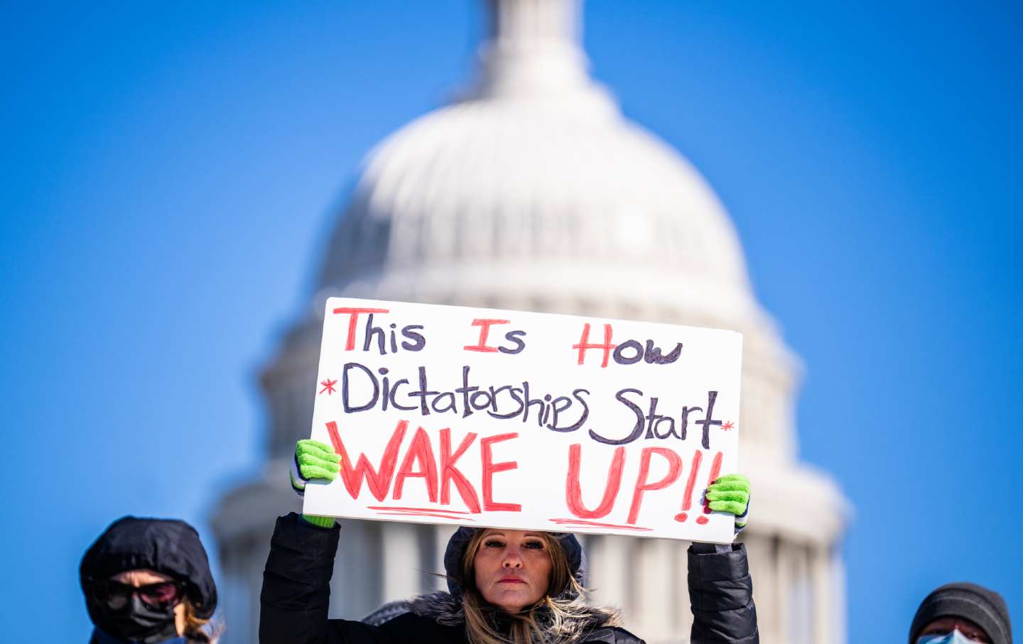 A protester at Washington, DC’s “Not My President” rally on February 17.