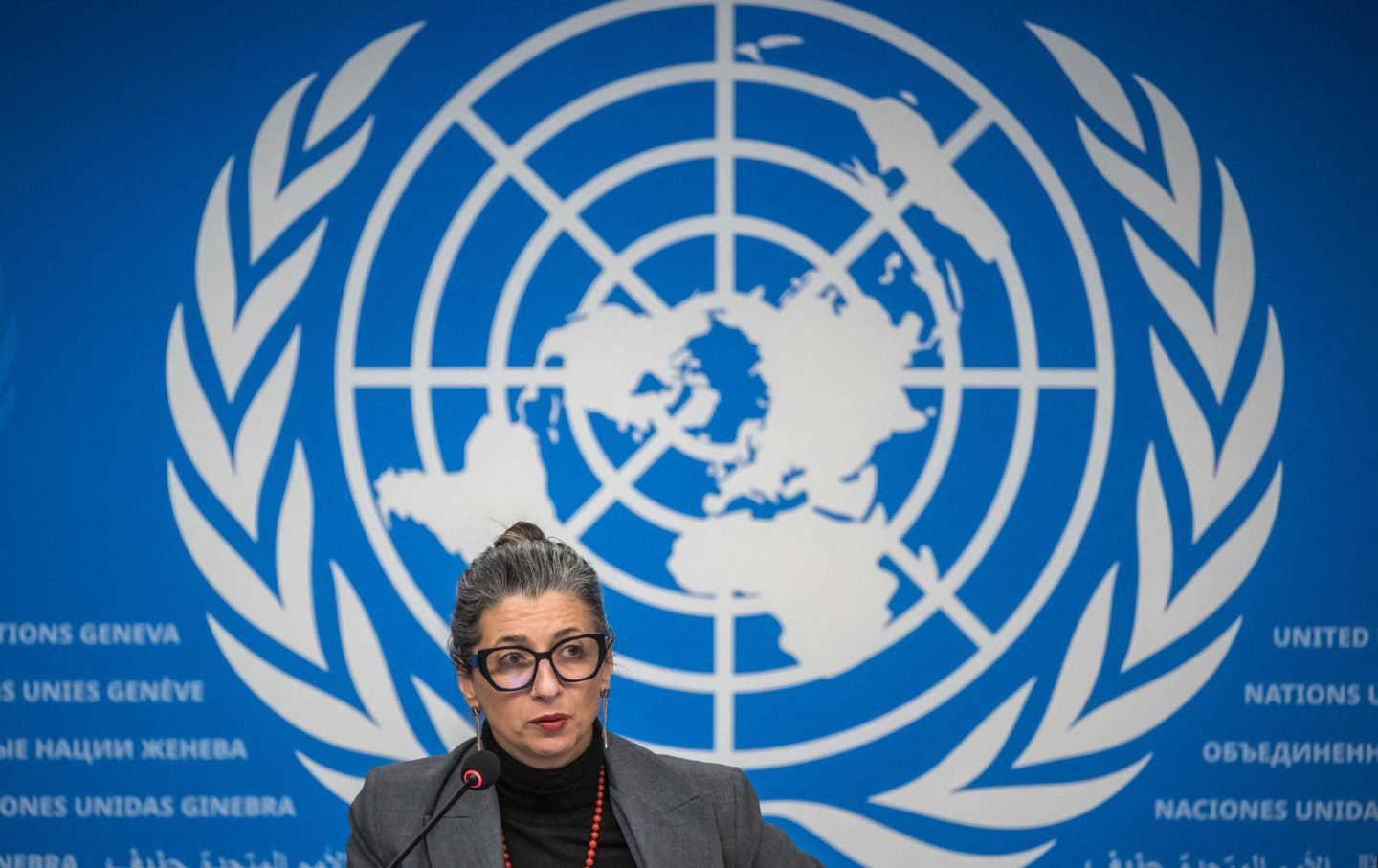 Francesca Albanese, United Nations special rapporteur on the occupied Palestinian territories, holds a press conference in Geneva on December 11, 2024.