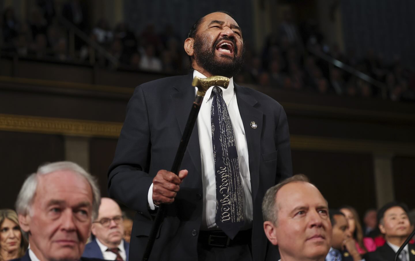 Representative Al Green (D-TX) speaks during President Donald Trump’s address to a joint session of Congress at the Capitol in Washington, Tuesday, March 4, 2025.