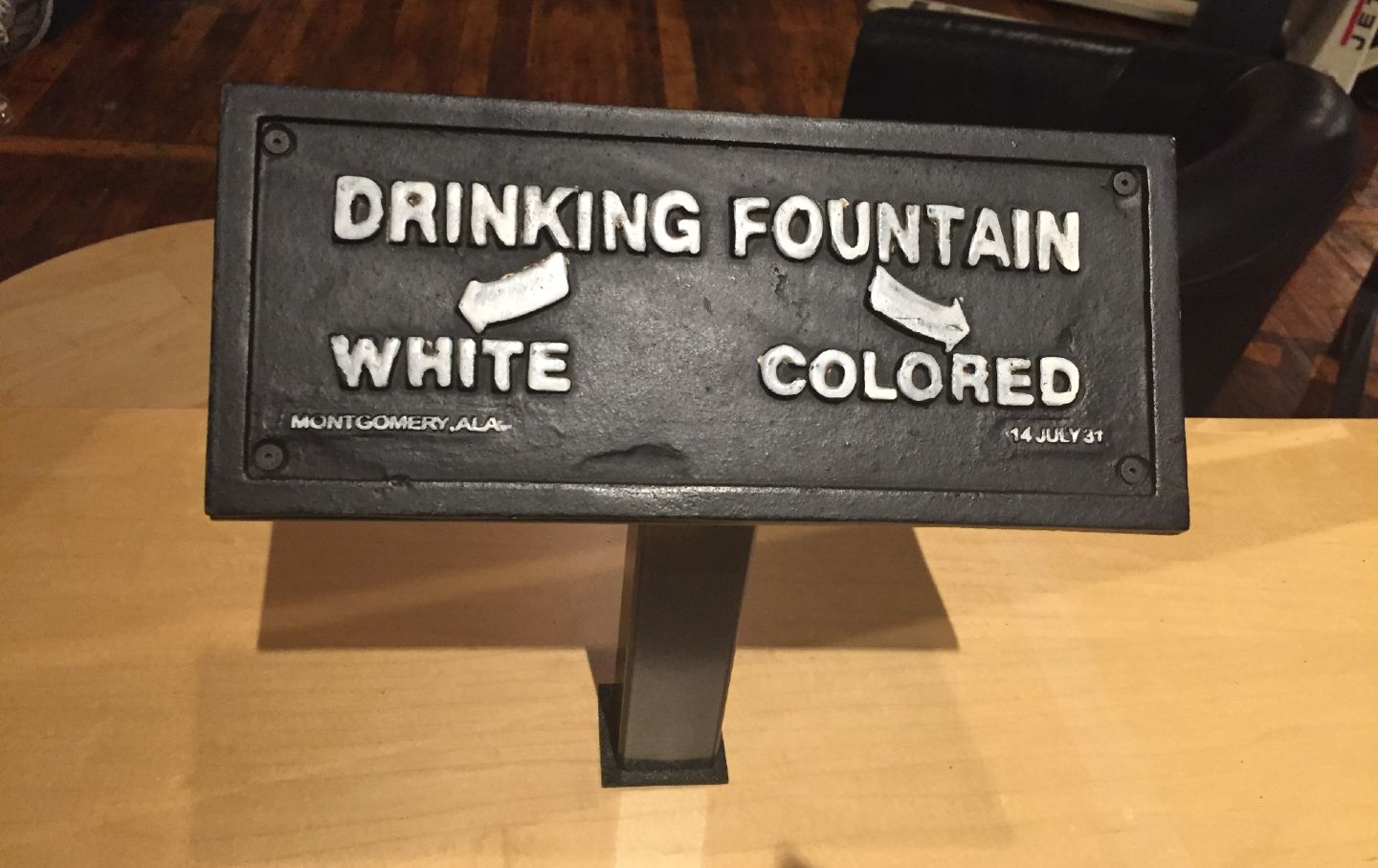 A segregation-era sign that hung over a water fountain in Montgomery, Alabama.