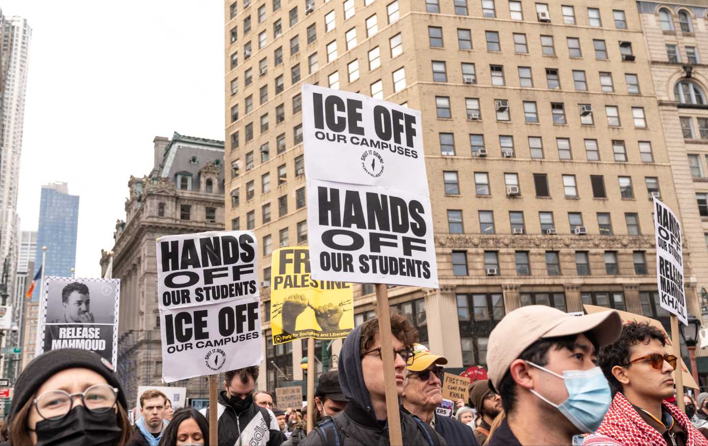 Supporters of Mahmoud Khalil rally at Foley Square in Manhattan on March 12, 2025.