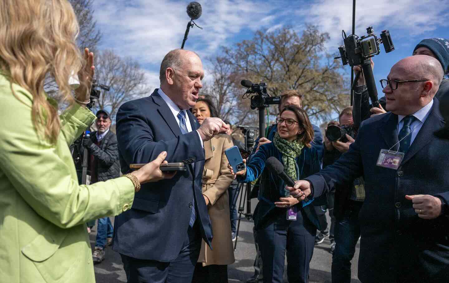 White House “border czar” Tom Homan speaks with reporters outside the White House in Washington, DC, on March 17, 2025.