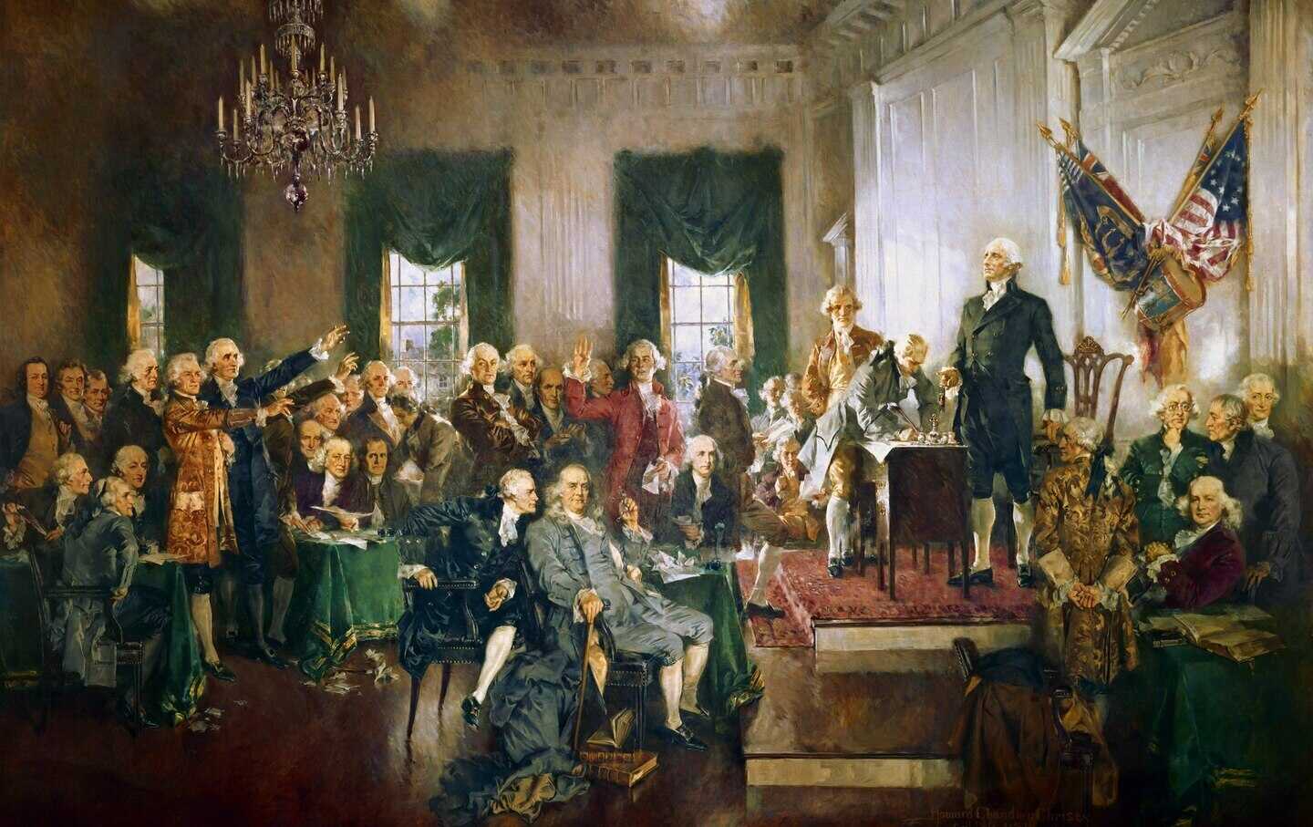 Scene at the signing of the Constitution of the United States.