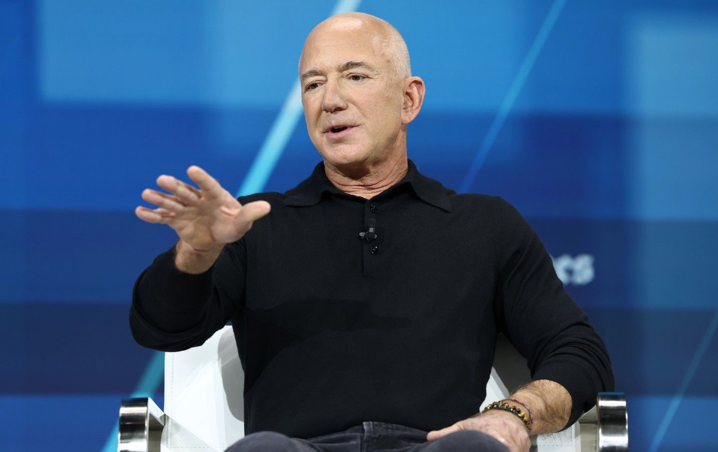 Jeff Bezos, founder and executive chairman of Amazon and owner of The Washington Post, speaks during the New York Times’s annual DealBook summit at Jazz at Lincoln Center on December 4, 2024, in New York City.